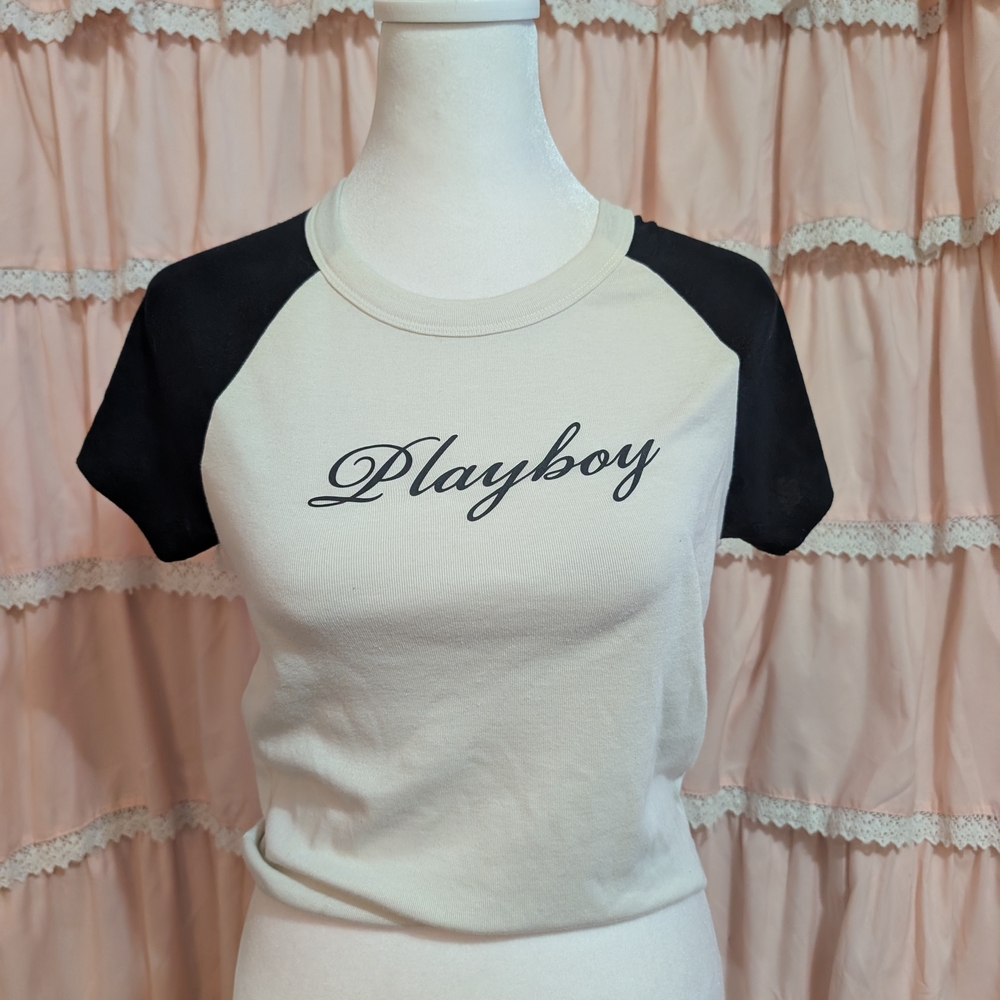 Playboy Black and White Raglan T-Shirt